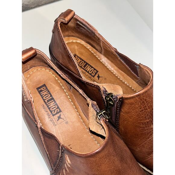 Pikolinos Baqueira Cognac Leather Ankle Booties 36 5.5–6 Stacked Heel Zip Casual - Picture 11 of 11